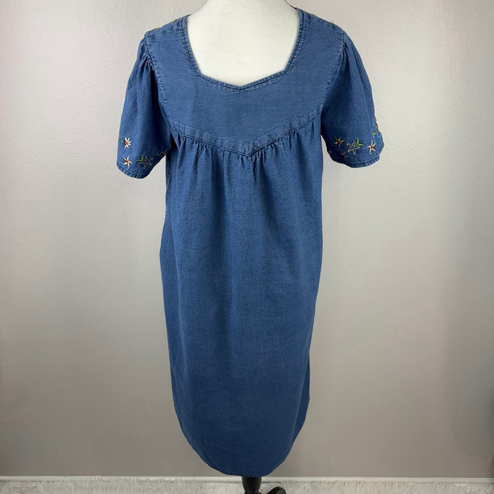 Loungees Vintage Midi Dress Womens S Blue Denim Cottagecore Embroidered Floral - Picture 5 of 11